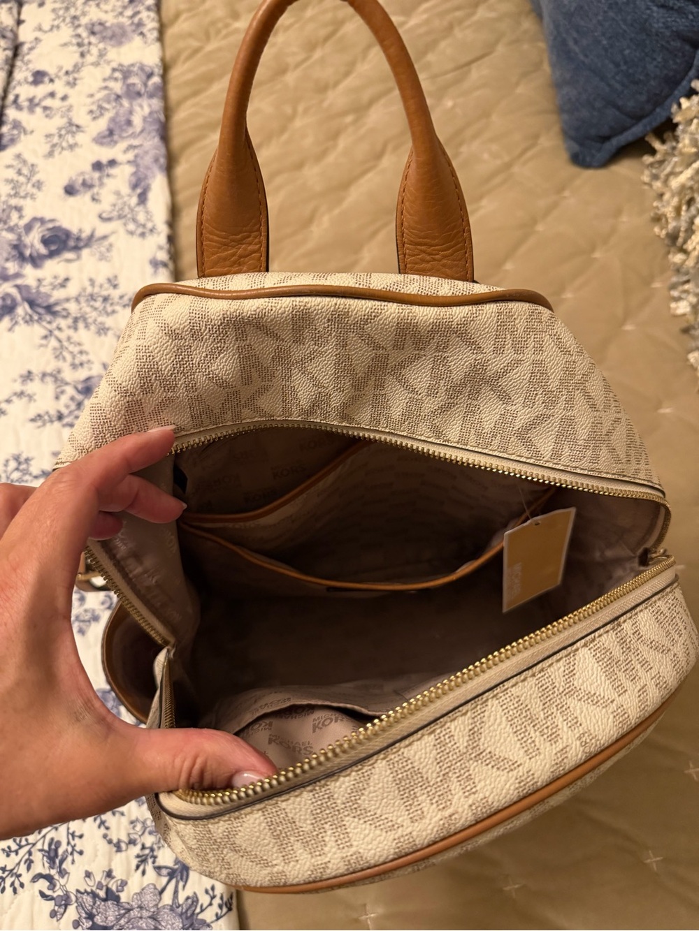 Michael Kors Cream & Brown Signature Mini Backpack - Picture 6 of 7